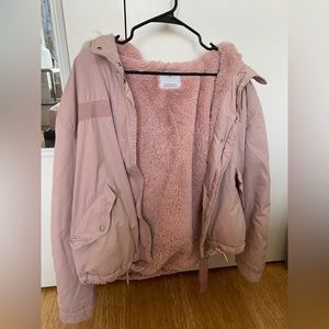 bershka barbiecore faux fur jacket
